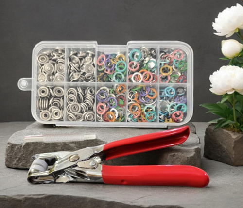 Five-prong snap fastener installation kit, no-seam snap fastener, hand-press pliers, snap fastener